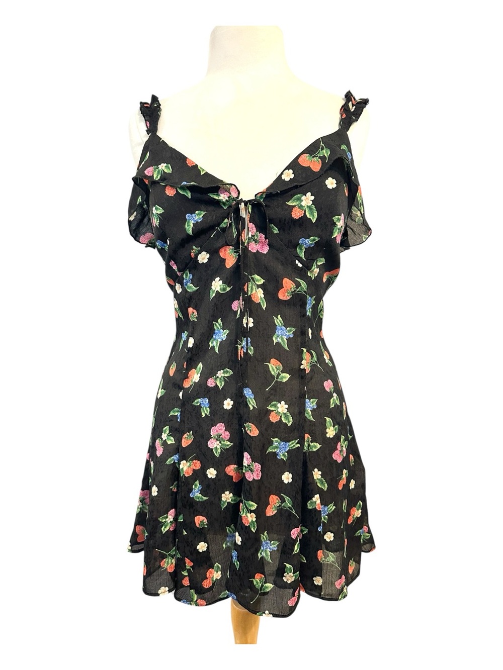 ZARA BERRY FRUIT PRINT WHIMSY FAIRY COTTAGE COQUETTE BABYDOLL MINI SLIP DRESS M